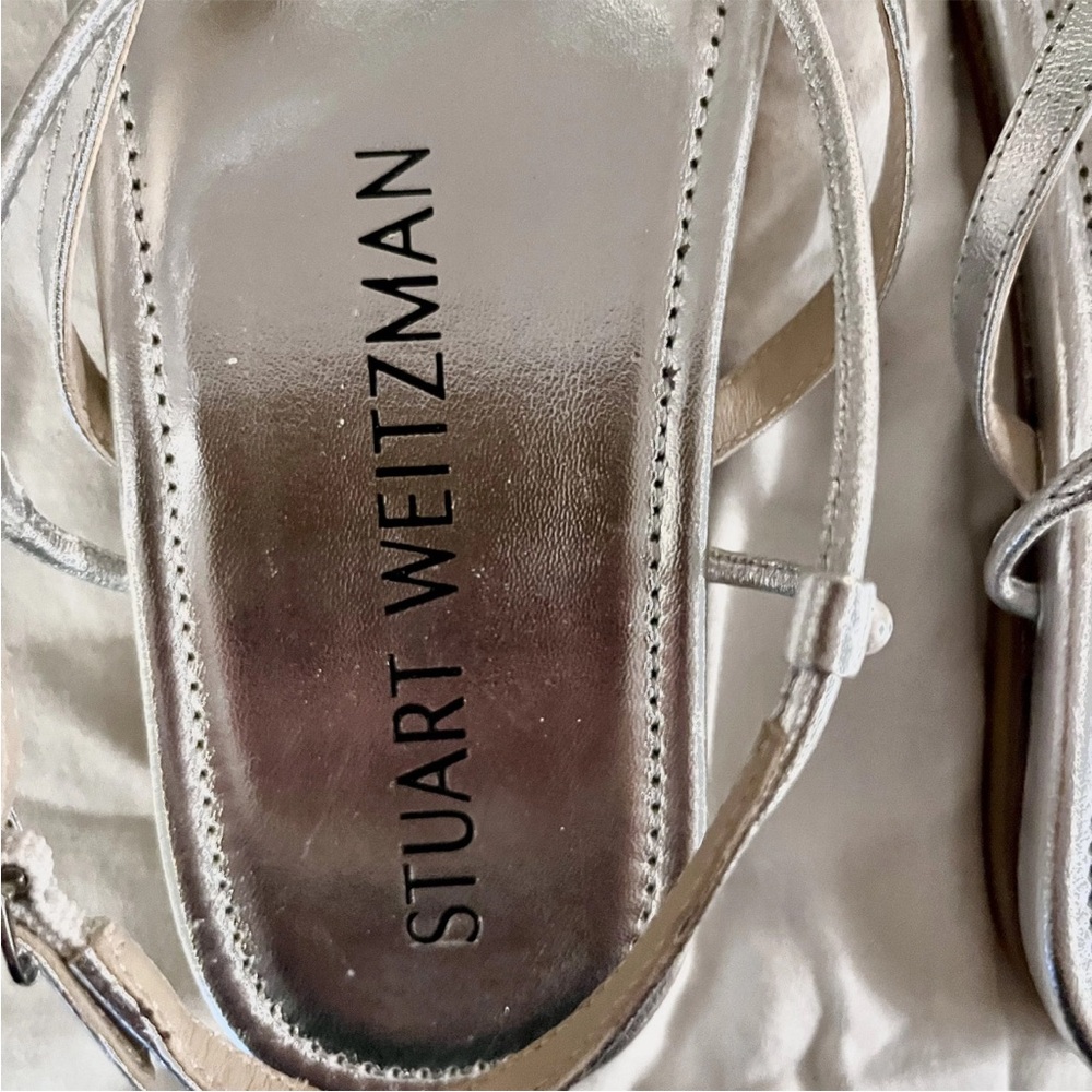 Stuart Weitzman Silver Strappy Square-Toe Sandals… - image 3